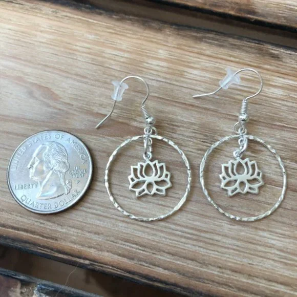 Handmade Sterling Silver Lotus Hoop Earrings - Picture 4 of 4